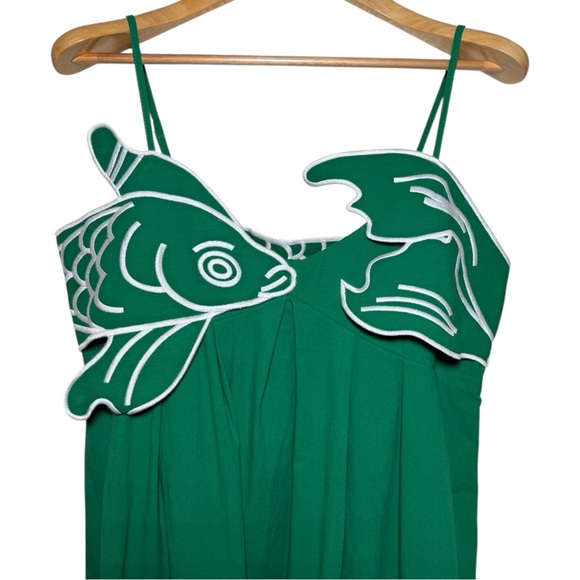 Commense Green Koi Fish Appliqué Midi Dress NWT XL Cotton Farm Rio Inspired - Picture 2 of 8